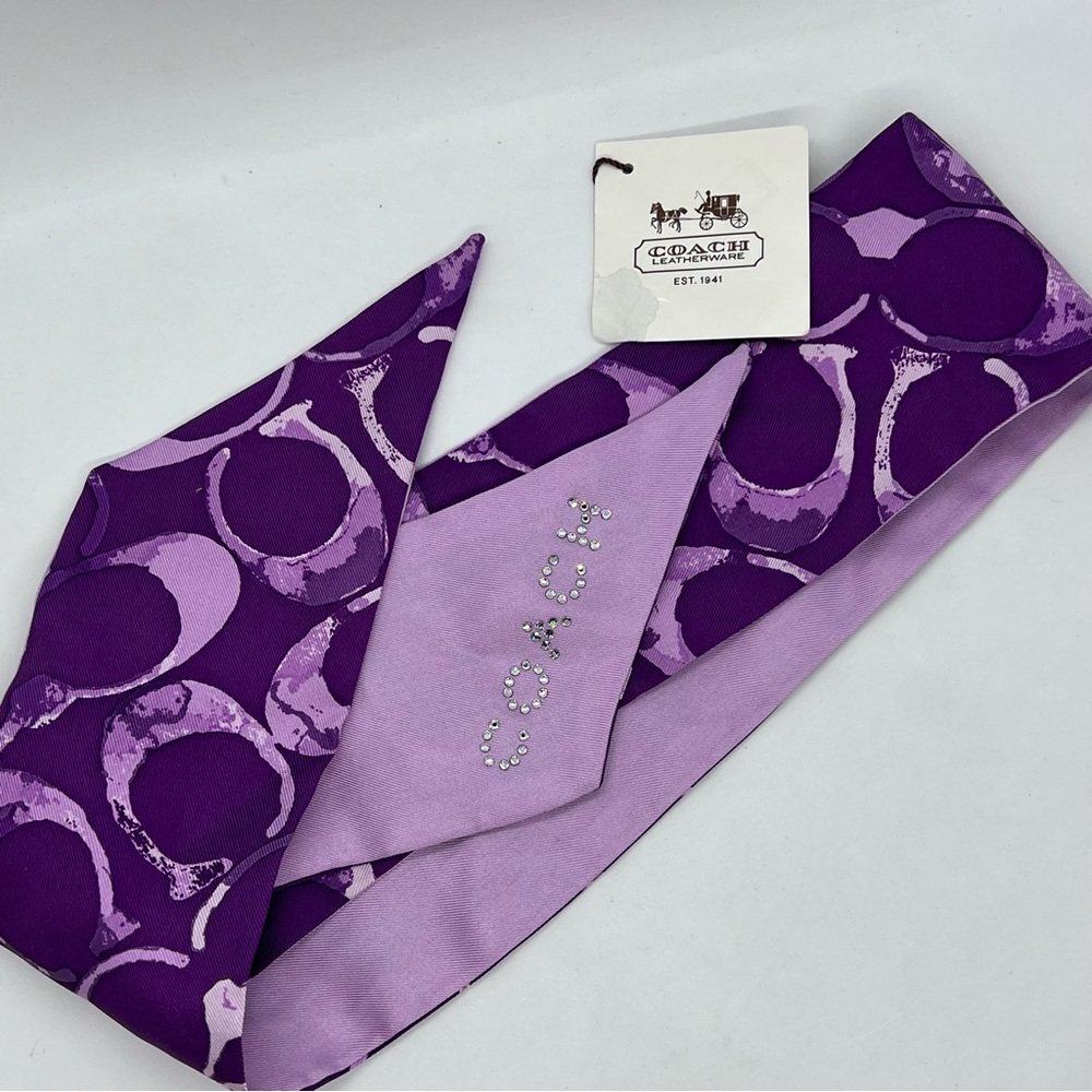 Coach Purple Signature Bag Scarf + Unbranded Crystal High Heel Bag Charm Set NEW - Picture 13 of 16